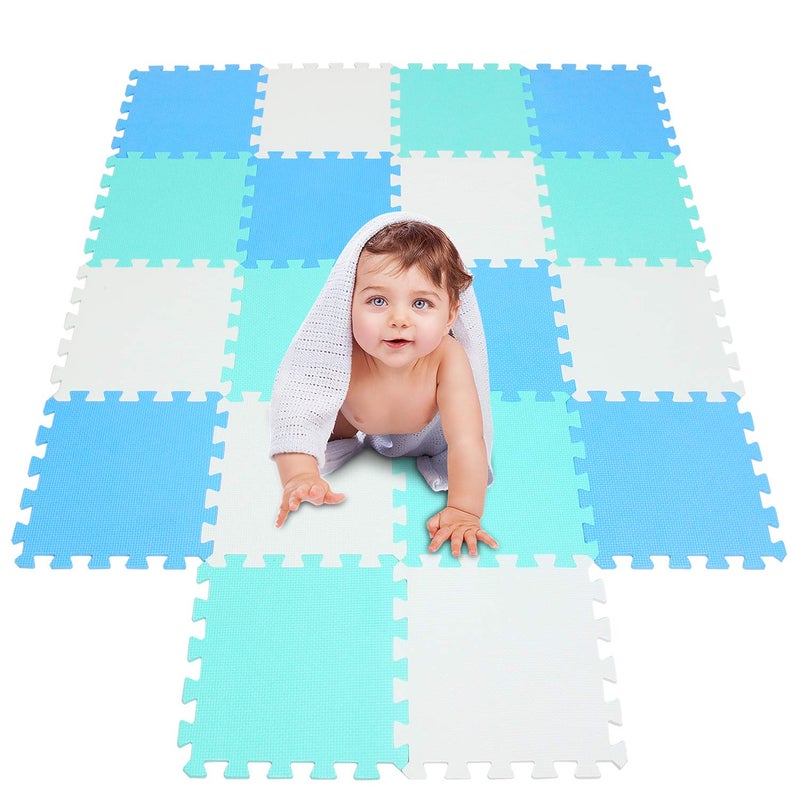meiqicool Playspot Foam Play Mat for Baby, Grey/Cream,White,Blue and Green 55.9" X 44.9"101107108 - Image 3